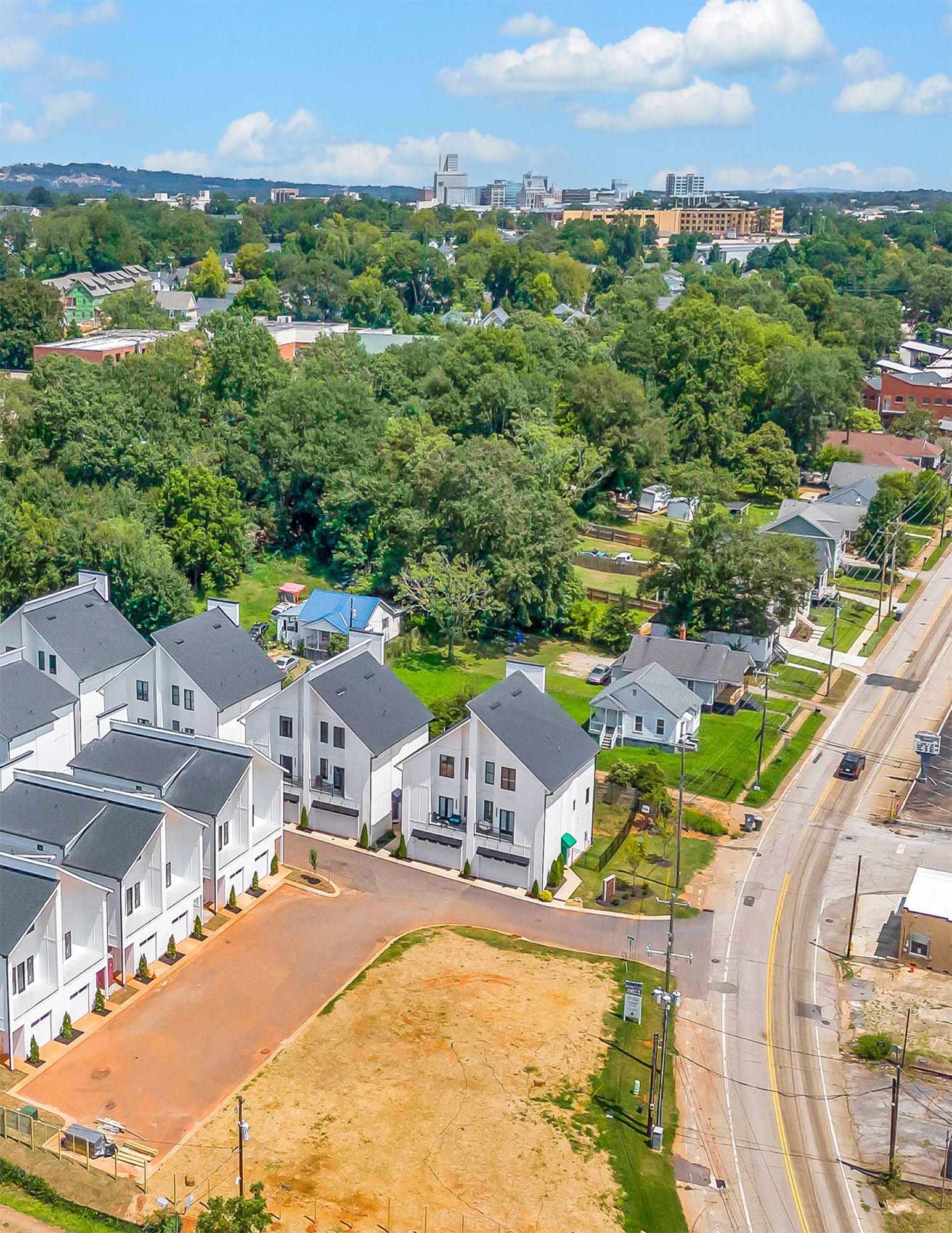 Aerial view of Hue on Green and downtown Greenville