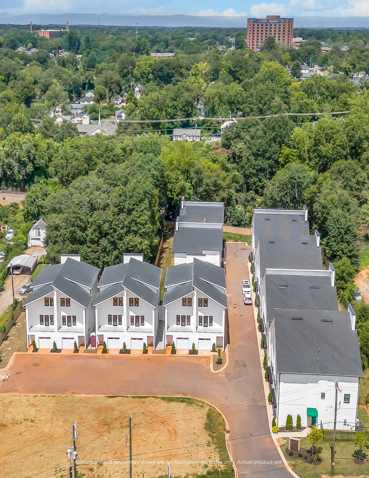 Aerial view of Hue on Green and downtown Greenville